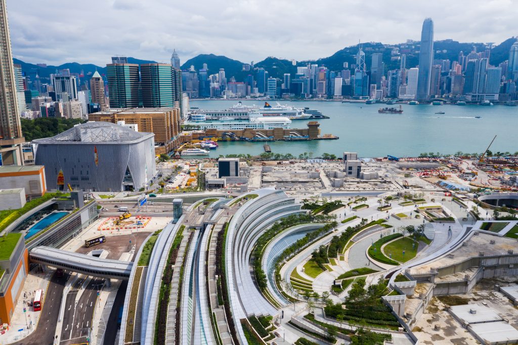 West Kowloon, Hong Kong 10 May 2019: Top view of west kowloon station